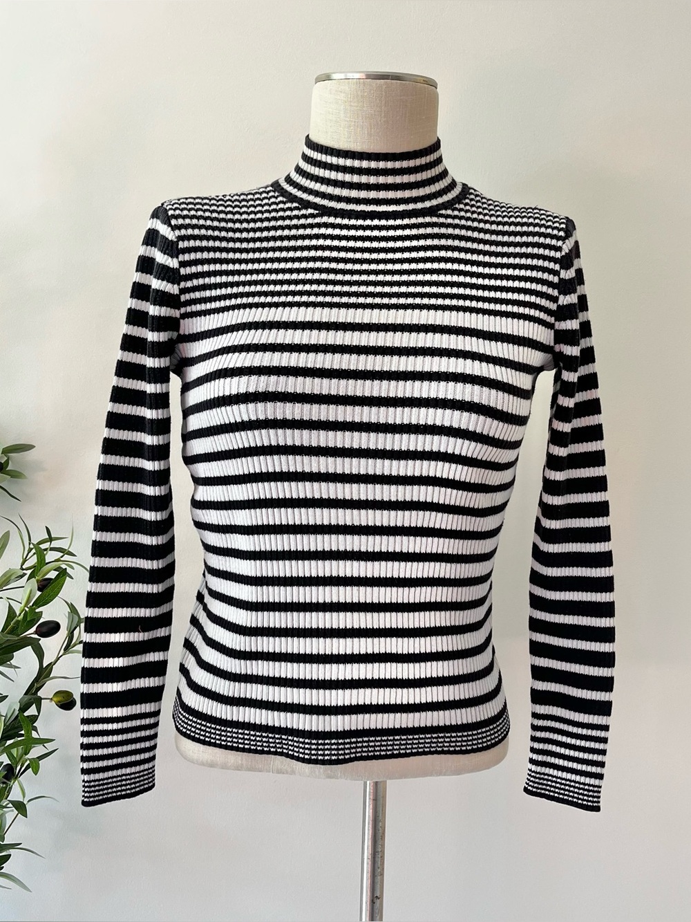 Studio Works Black & White 100% Cotton Ribbed Turtleneck Sweater